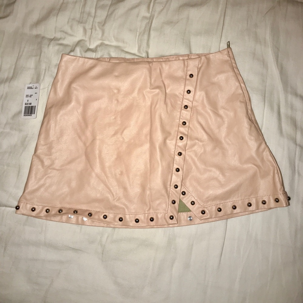 Blush pink faux leather Forever 21 stud miniskirt